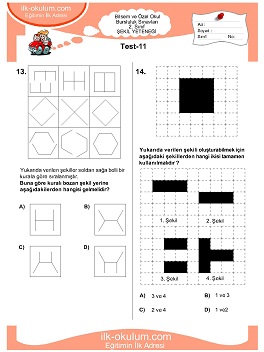 ilkokul 1. Sınıf Bilsem Zeka Testi 